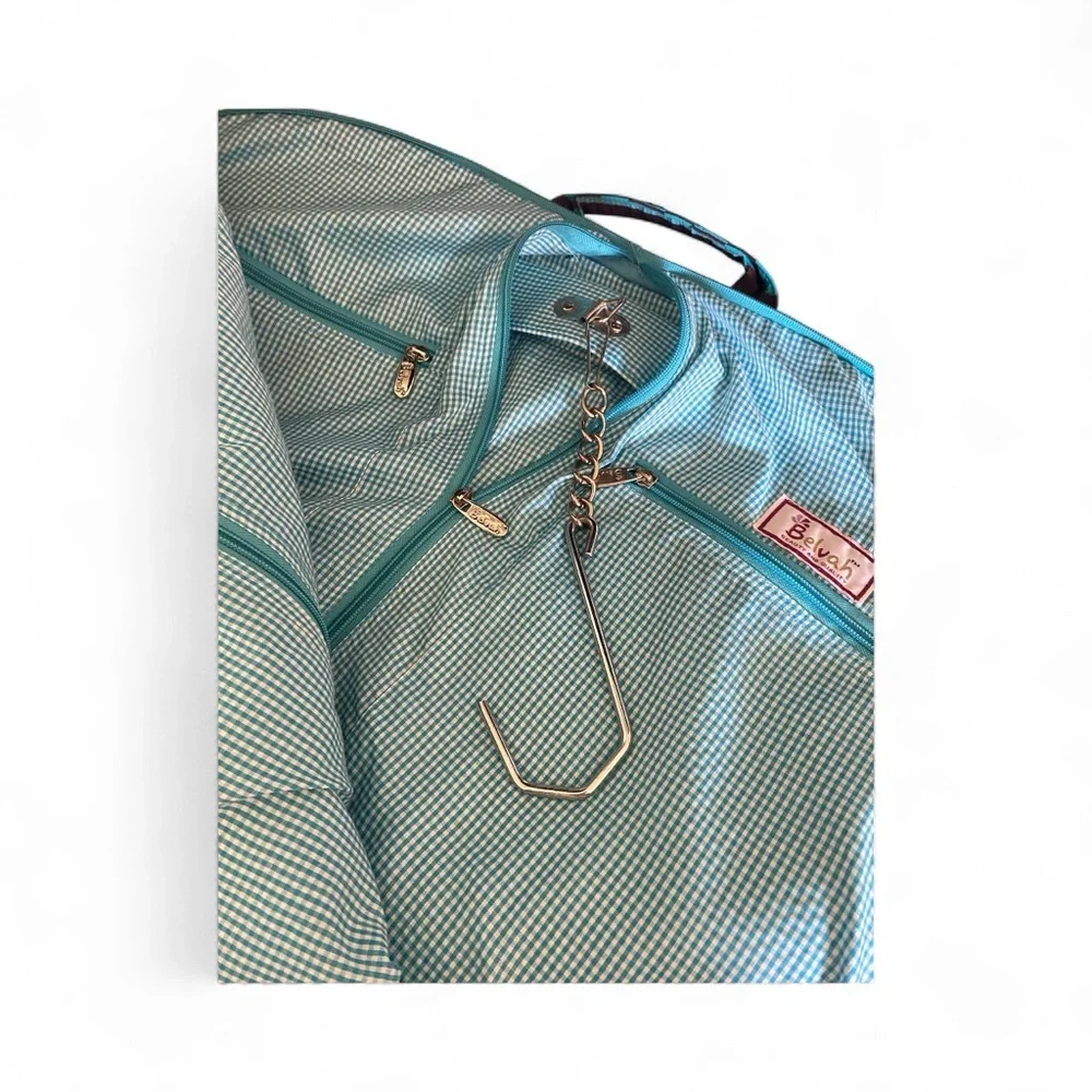 Belvah Blue and Brown Polka Dot Hanging Garment Bag w/ Bow